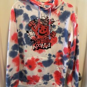 Kool-Aid Man Tie Dye Hoodie Size Mad Engine Red Blue Drawstring Pullover SMALL